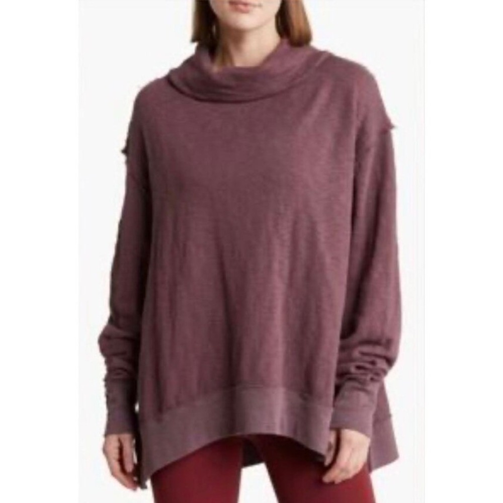Free People Sweatshirt Women Medium Purple We The Free Cowl Neck Raw Edge Seam